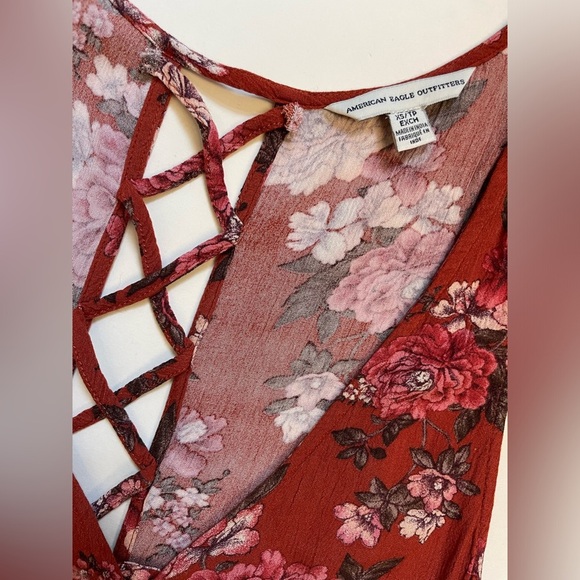 American Eagle womens boho sleeveless red floral printed top tunic size XS - Picture 3 of 4